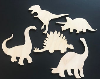 All Sizes Available - Set of 5 Large Dinosaur Wood Wooden Cutout Craft Shapes 6", 8", 10", 12", 14" or 16"
