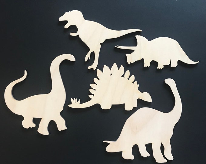 All Sizes Available - Set of 5 Large Dinosaur Wood Wooden Cutout Craft Shapes 6", 8", 10", 12", 14" or 16"