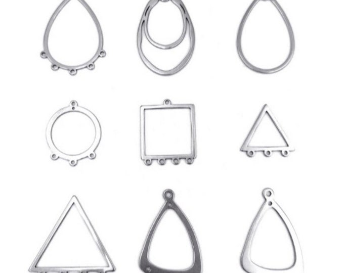 Stainless Steel Gold or  Silver Chandelier Hoops, Circles, Triangles, Squares Frames Earring Connectors Earrings Findings Jewelry Charms