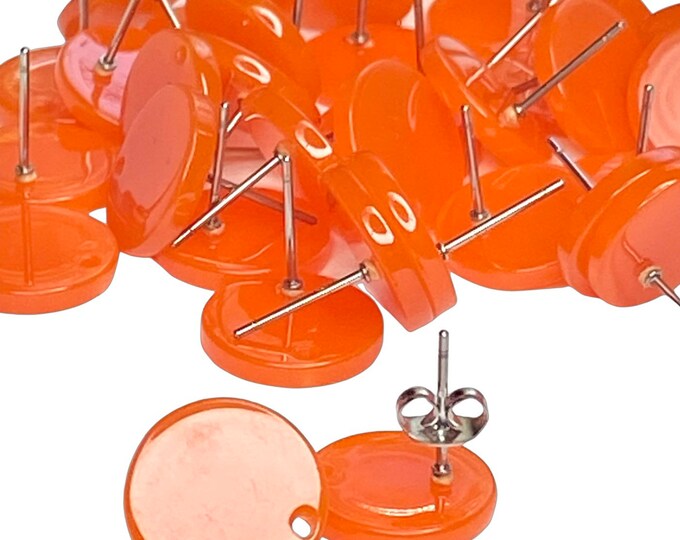 12 Acrylic 14mm Round Stud Post Halloween Orange Earrings & Backs Connector Loop Holes Dangle Style Earring Findings Jewelry Making