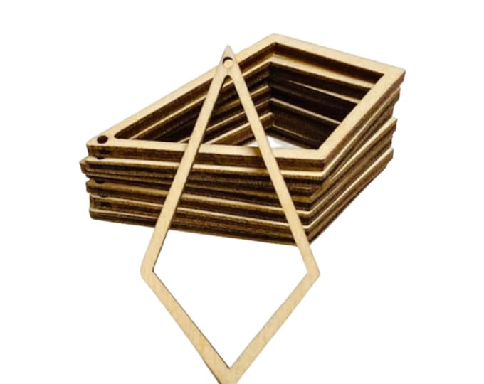ALL SIZES BULK (12pc to 100pc) Unfinished Wood Laser Cutout Elongated Diamond Kite Hollow Frames Earring Jewelry Blanks Shape Crafts