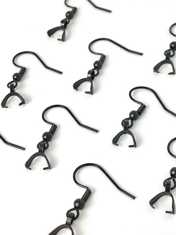 10Pcs Sterling Silver Pendant Clasp Earring Hooks 22mm Fish Hook Ear Wires  with Pinch Bails for Jewelry Making 