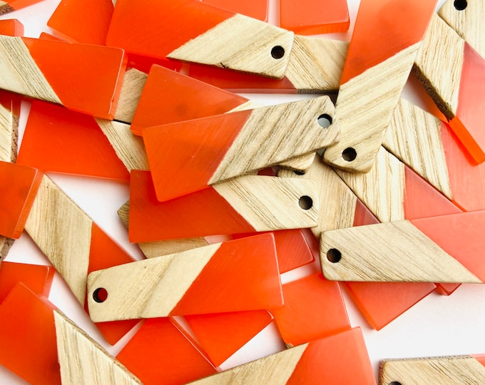 Clearance 10 Orange or White Acrylic & Wood 30mm Elongated Rectangle Bar Beads Charms with Connector Loop Hole Earring Findings Jewelry