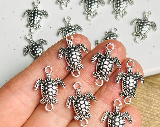 6/12/24 Pieces Silver Tone Sea Turtle Pendant Charms W/ Connector Link Hole, Jewelry Making Supplies, DIY Earrings, Bracelet Making