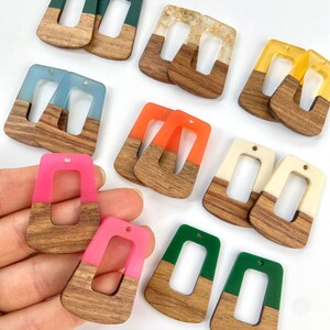 Clearance 10pcs Resin & Wood 1.5” Trapezoid Hoops Beads Charms with Connector Loop Holes Earrings Earring Findings Jewelry Making Craft