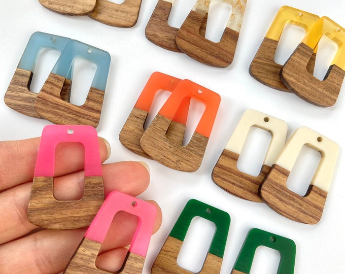 Clearance 10pcs Resin & Wood 1.5” Trapezoid Hoops Beads Charms with Connector Loop Holes Earrings Earring Findings Jewelry Making Craft