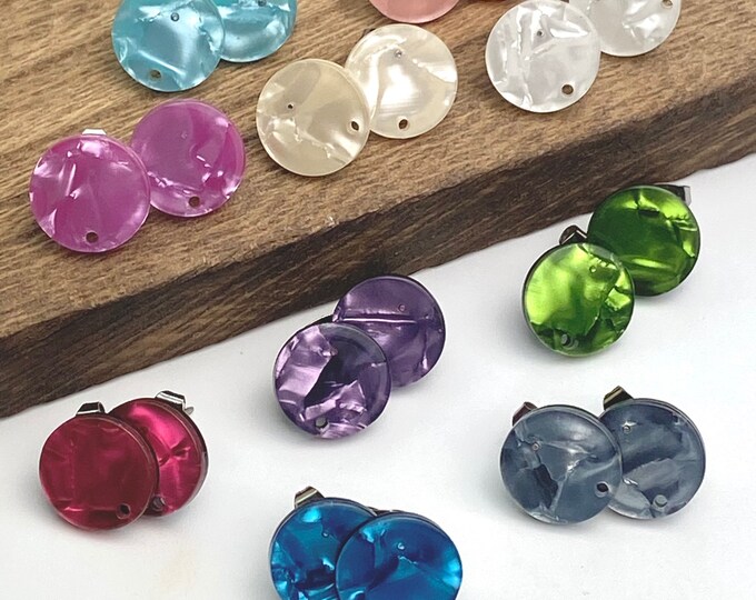 12 Acrylic 14mm Round Circle Stud Post Rainbow Colors Foil Style Earring w/Backs Connector Loop Holes Dangle Earring Findings Jewelry Making
