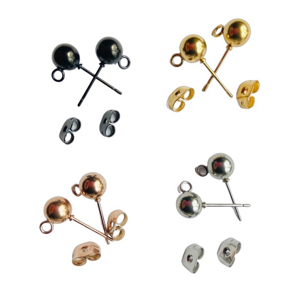 8 or 12pcs Gold, Silver, Black, Rose Gold Stainless Steel Stud Post Ball Pin Loop Connector W/Backs 3mm,4mm,5mm,6mm Earrings Earring Jewelry