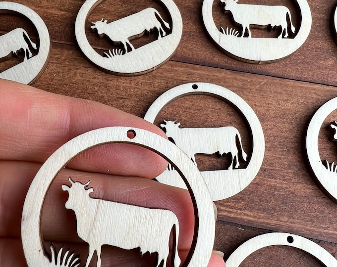 Unfinished Wood Laser Cow Cutout Hoop Hoops Earring Jewelry Blanks Shape Crafts Made in Texas
