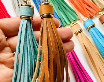 Set of 6 Faux Leather Tassel Tassels 4.5” w/Connector Loops Attached Great for DIY Crafts, Bead Garlands, Keychains and Purse Tassels