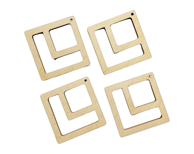 BULK (12pc to 100pc) Unfinished Wood Square Macramé Cutout Dangle Hanging Earrings Jewelry Blanks Charms Shape Crafts Made in Texas