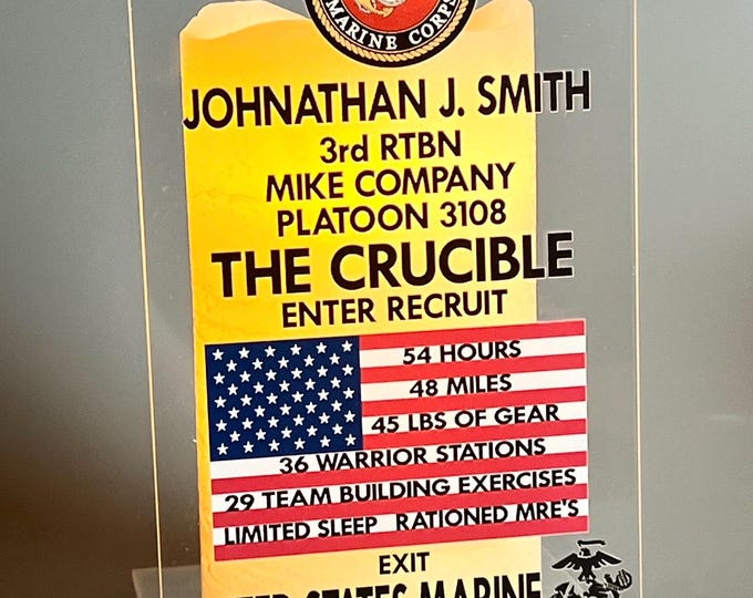 Ships Fast from Texas! Personalized Marine Crucible and Optional Prayer Acrylic Set  and Optional Wax LED Flameless Candle