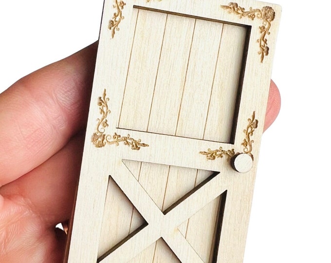 Many Sizes Deluxe Unfinished Front Farmhouse Door Engraved Wood DIY Dollhouse Crafts Doll House