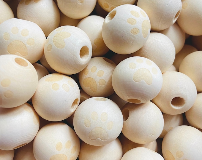 Clearance 36 Unfinished Wood Bead Beads 18mm Dog Puppy Paw Print Jewelry Making Crafts
