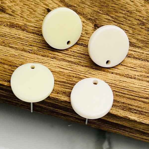 12 Acrylic 14mm Round Circle Stud Cream, Off White Earrings & Backs Connector Loop Hole Dangle Style Earring Findings, Earring Supplies