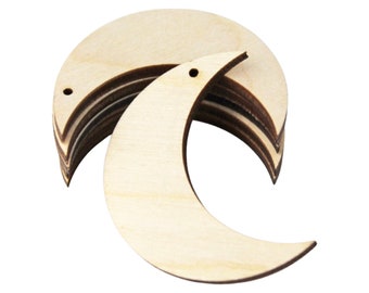 ALL SIZES BULK (12pc to 100pc) Unfinished Wood Laser Cutout Moon Dangle Earring Jewelry Blanks Shape Crafts Made in Texas
