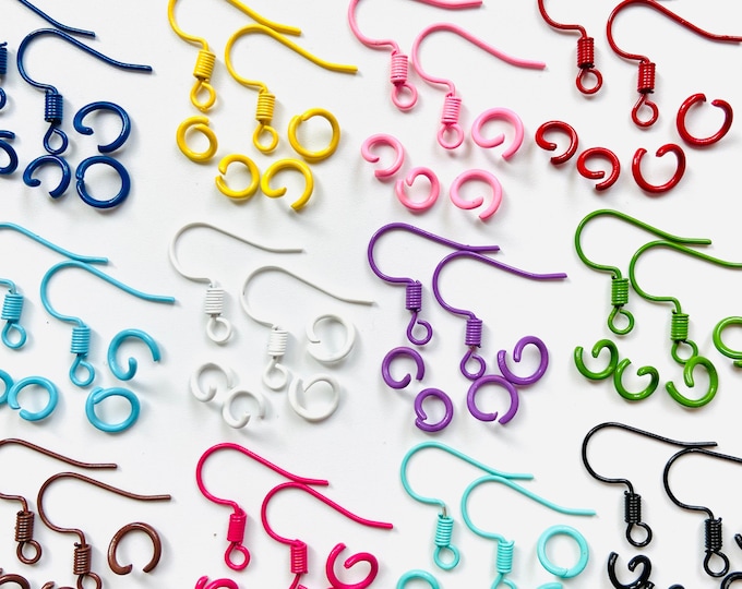 ALL QUANTITIES - Colorful French Fish Hooks Ear Wires with Jump Rings Iron Earring Kit Great for Wood Earrings Jewelry