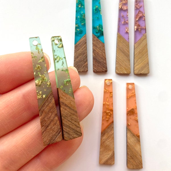 Clearance 10 Imperfect Resin & Wood 44mm or 1.73” Rectangle Bar Beads Charms with Connector Loop Hole Earring Findings Jewelry Making Craft