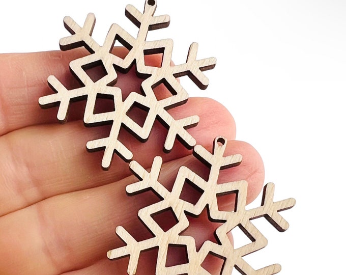 ALL SIZES BULK (12pc to 100pc)L Unfinished Wood Laser Cutout Snowflake Earring Jewelry Blanks Ornaments Bulbs Painting Crafts Made in Texas