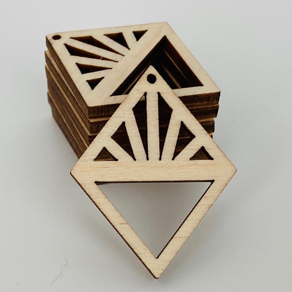 BULK (12pc to 100pc) Unfinished Wood Diamond Kite With Sunburst Lines Cutouts Dangle Earring Jewelry Blanks Shape Crafts Macrame Texas Made