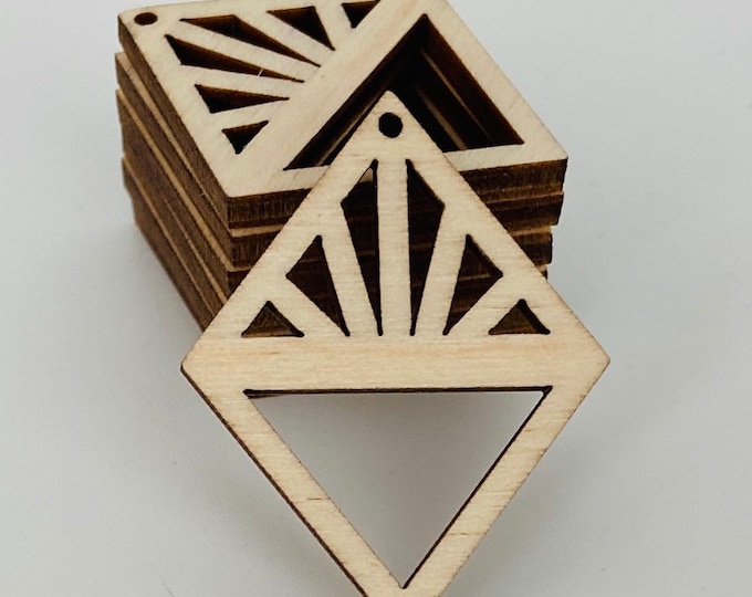 BULK (12pc to 100pc) Unfinished Wood Diamond Kite With Sunburst Lines Cutouts Dangle Earring Jewelry Blanks Shape Crafts Macrame Texas Made