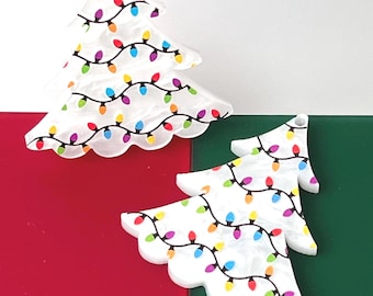 Christmas 1.5" Tree w/Christmas String of Light Bulbs Acrylic Earring Blanks, DIY Jewelry Making