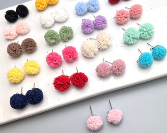2/6/12 Pieces - Lots of Colors! 10mm Lace Lacey Pom Pom Style Stainless Steel Stud Post Topper w/Connector Loop Hole, Includes Earring Backs