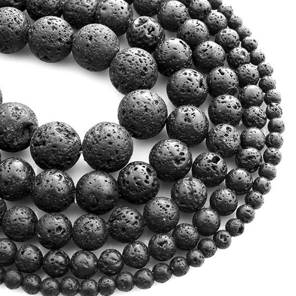 ALL SIZE & QTY Black Lava Rock Strands 4mm 6mm 8mm 10mm 12mm 14mm Loose Beads Gemstones Necklace,Bracelet,Earring Jewelry Crafts