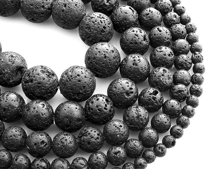 ALL SIZE & QTY Black Lava Rock Strands 4mm 6mm 8mm 10mm 12mm 14mm Loose Beads Gemstones Necklace,Bracelet,Earring Jewelry Crafts