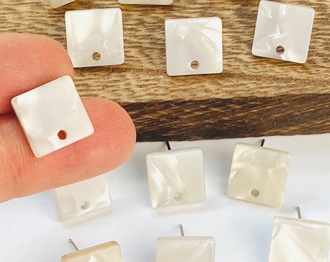 12 Acrylic 12mm Square Stud Cream Off White Pearl Mix Earrings & Backs Connector Loop Holes Dangle Earring Findings Jewelry Making