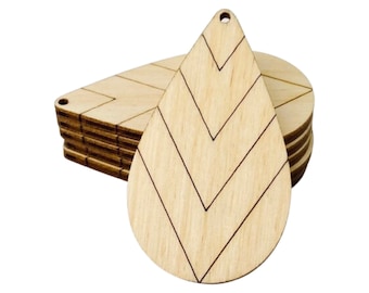 Chevron Teardrop Earring Blanks, Unfinished Wood Cutouts (Made in Texas)