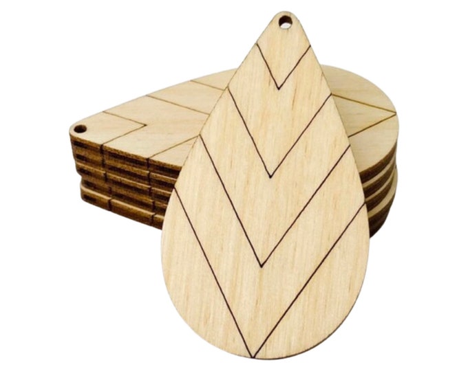 ALL SIZES (12pc to 100pc) Unfinished Wood Cutout Chevron Line Lines Sectioned Teardrop Tear Drop Earring Jewelry Blanks Crafts Made in Texas