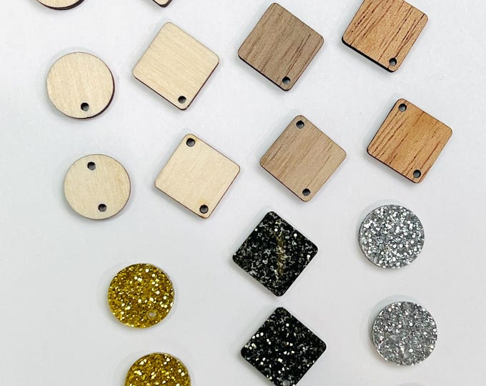 All Sizes/Quantities Wood or Acrylic Round or Square Connectors, Earring Making Supplies, DIY Jewelry