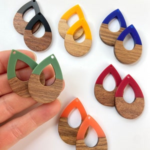 Clearance 10pc Resin & Wood 1.5” Teardrop Hoops Beads Charms with Connector Loop Holes Earrings Earring Findings Jewelry Making Craft