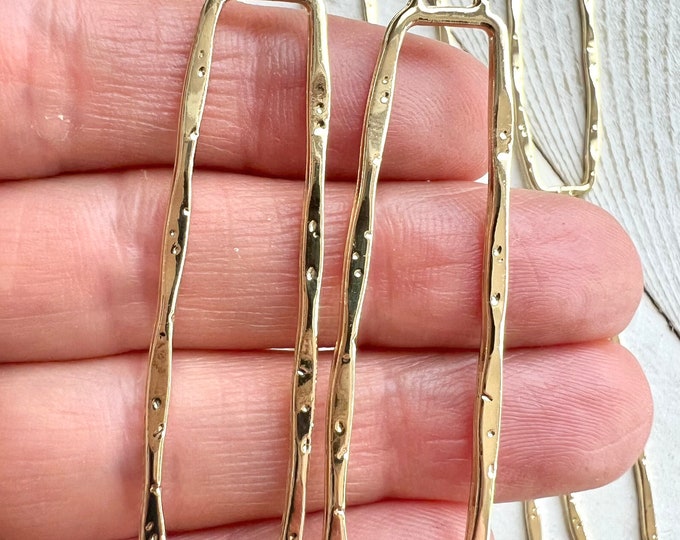 6 Pieces 2.3” Gold Plated Long Rectangle Jewelry Pendant Necklace Earring Connector Charm Crafting Crafts