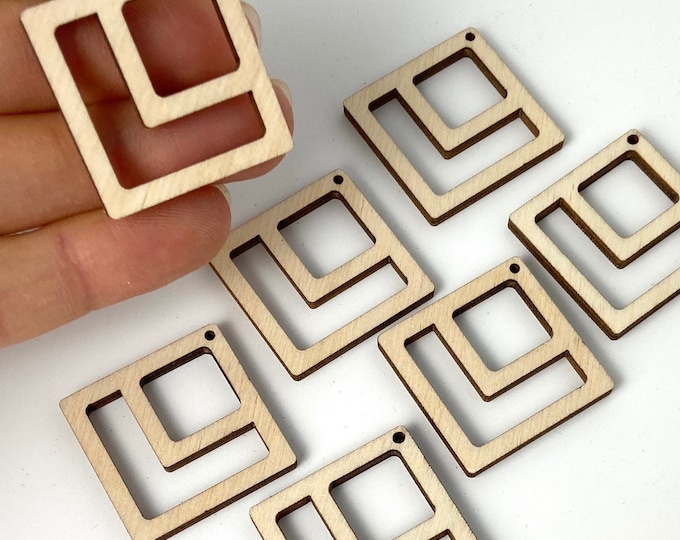 BULK (12pc to 100pc) Unfinished Wood Square with Lines Cutouts Dangle Earring Jewelry Blanks Shape Crafts Macrame Texas Made