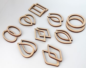 18 Unfinished Wood Frame Laser Cutout Earring Earrings Jewelry Hollow Blanks Shape Resin Crafts Made in Texas Teardrop,Diamond,Rectangle ++