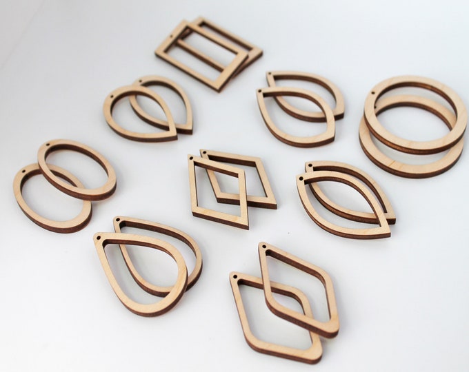 18 Unfinished Wood Frame Laser Cutout Earring Earrings Jewelry Hollow Blanks Shape Resin Crafts Made in Texas Teardrop,Diamond,Rectangle ++