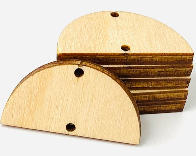 ALL SIZES BULK (12pc to 100pc) Unfinished Wood Laser Cutout Semicircle Semi Circle w/Connector Holes Earring Jewelry Blanks Charms Crafts