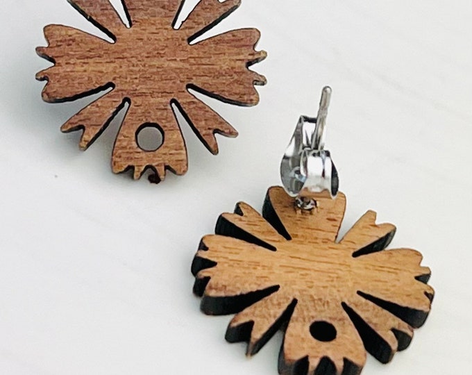 12pcs Wood Wooden Stud Post Flower Earrings w/ Earring Backs Connector Loop Holes Dangle DIY Earrings Findings Jewelry Making