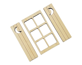 Unfinished Wood Dollhouse Window with Moon Shutters, 1/12 Scale