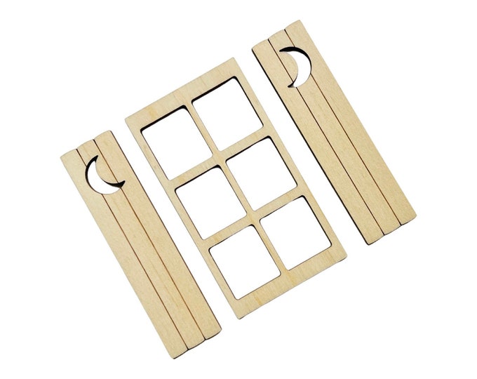 Unfinished 1/12th Scale Wood Dollhouse Fairy Garden Church Diorama Bird House 6 Squares Window w/Moon Shutters Crafts Doll House 1:12