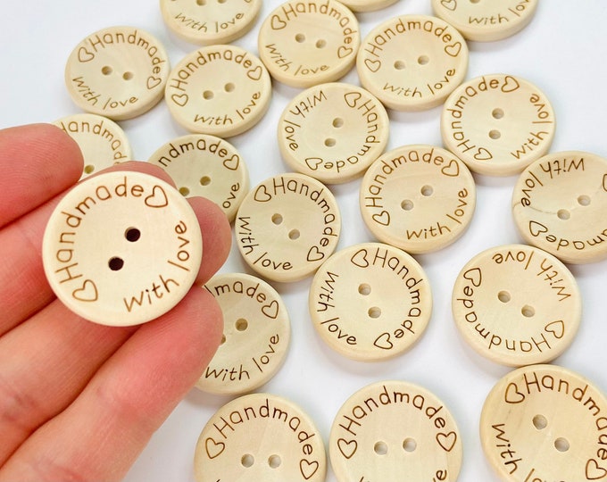 Clearance 24pcs Unfinished Wood Wooden Handmade with Love Buttons Beads  25mm/1” with holes Great for Bead Garland, Jewelry, Painting Crafts