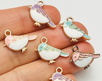12 Pieces Red Enamel Bird Birds Charms with Connector Jewelry Making DIY Earring Jewelry Charms