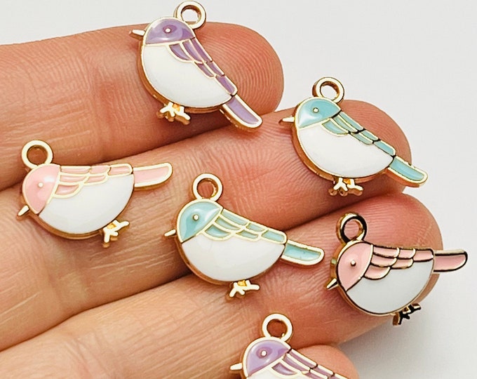 12 Pieces Red Enamel Bird Birds Charms with Connector Jewelry Making DIY Earring Jewelry Charms