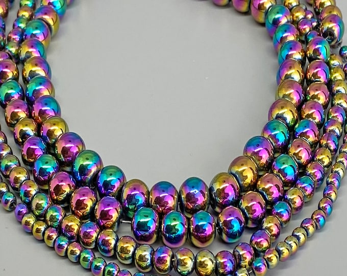 ALL SIZE & QTY Rainbow Hematite Strands 4mm 6mm 8mm 10mm 12mm 14mm  Loose Beads Gemstones Necklace,Bracelet,Earring Jewelry Crafts