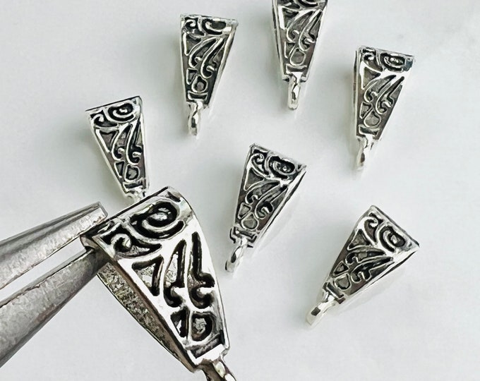 12 Silver Necklace Bail Bails Pendant Pendant Hangers, Charm Bails Jewelry Necklace Making Findings