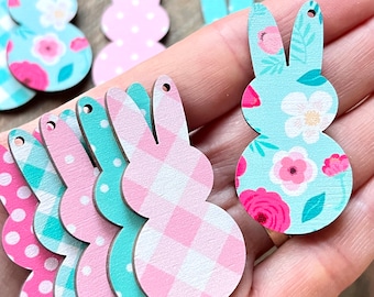 12 Piece Set Patterned Wood Earring Blanks Easter Bunny Peep 1.7" Cutout Earring Earrings Jewelry Blanks Crafts Made in Texas