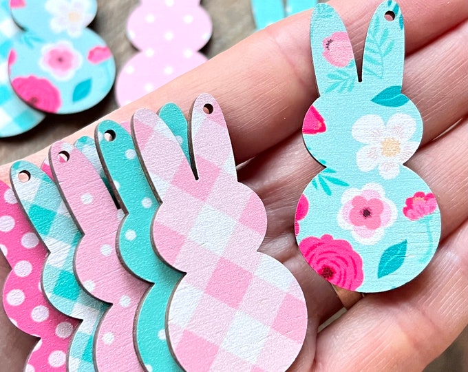 12 Piece Set Patterned Wood Earring Blanks Easter Bunny Peep 1.7" Cutout Earring Earrings Jewelry Blanks Crafts Made in Texas
