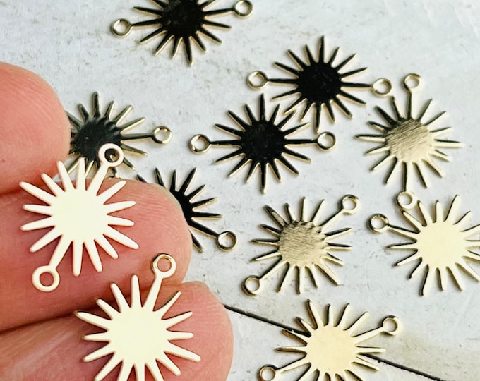 Clearance 20 Imperfect Flaming Sun Gold Plated Brass Jewelry Charms Charm  Earring Earrings Findings w/Connector Holes